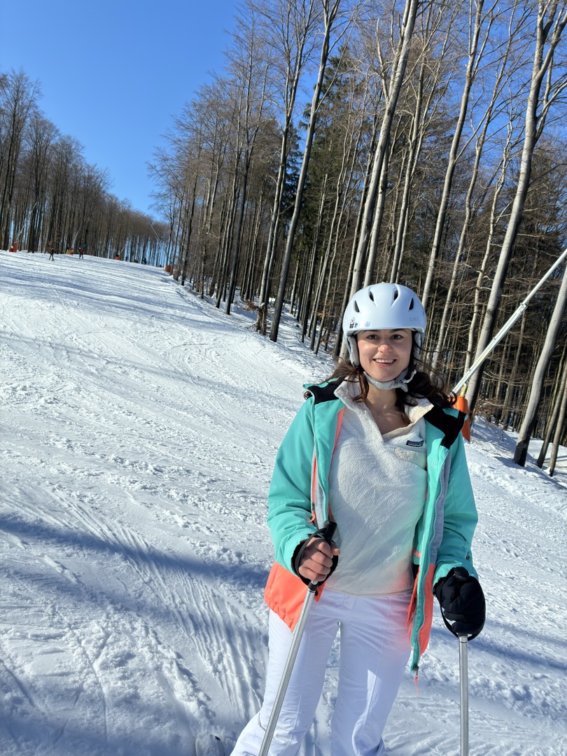Konxhe on a ski slope on a sunny winter day